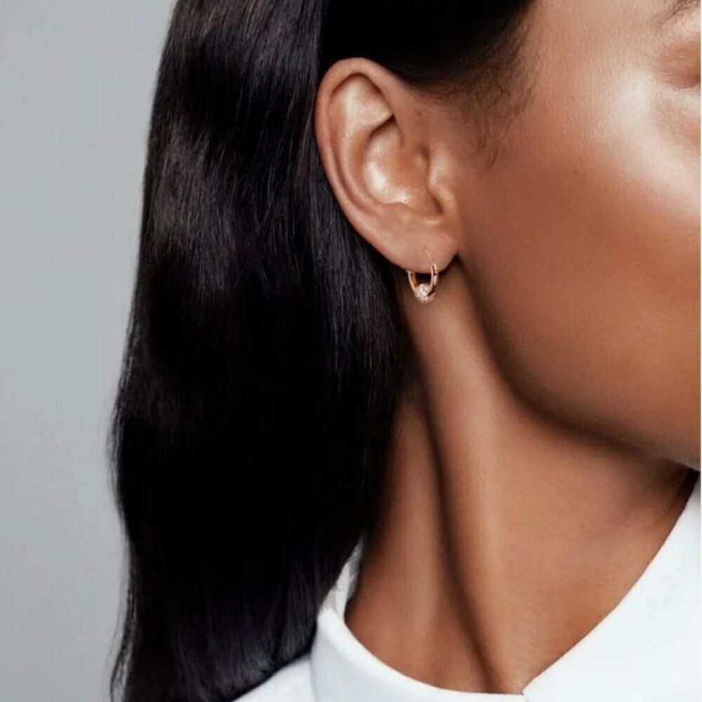 Pandora Rose Gold Plated Pave Beaded Hoop Earrings